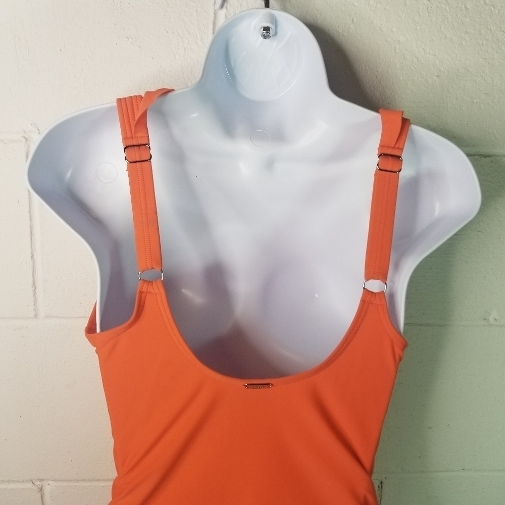 DKNY coral ruffle ruched one piece swimsuit - Picture 8 of 11